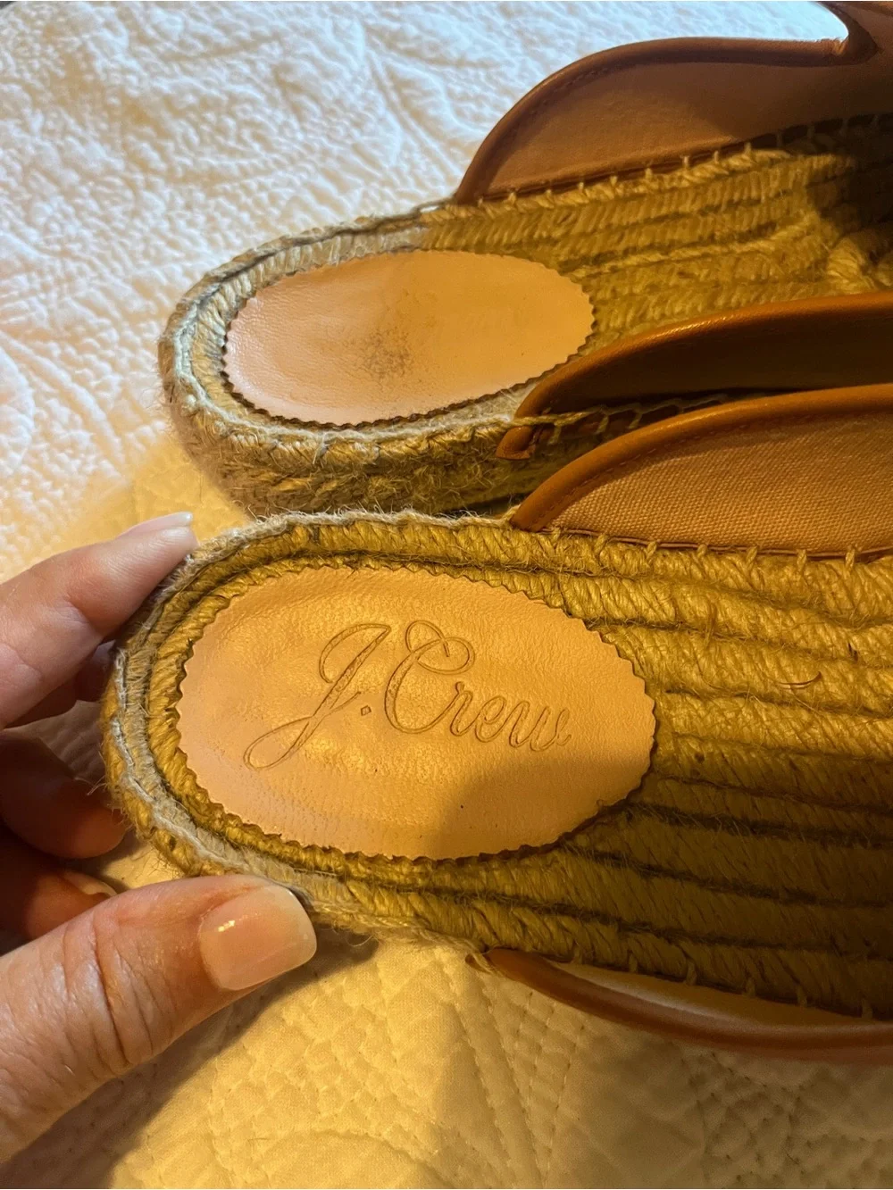 J. Crew Tan Leather Espadrille Slip-On Mules